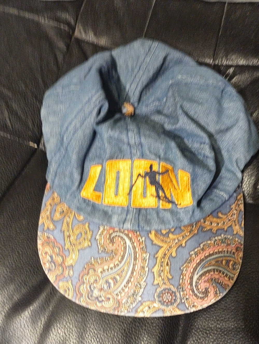 Blue Paisley Baseball Cap with Loon Yellow Logo